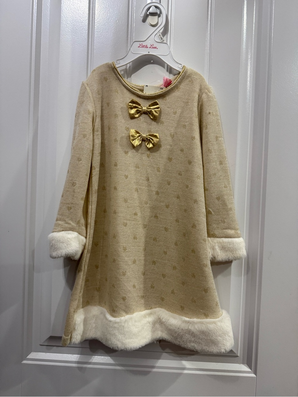 Pink Laundry Cream Dress with Gold Bow Accents